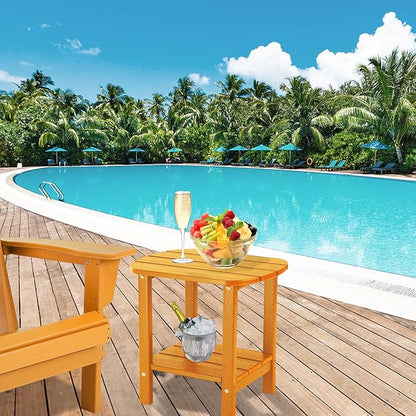 LZRS Double Adirondack Side Table, Outdoor Side Tables, End Tables for Patio, Backyard,Pool, Indoor Companion, Easy Maintenance & Weather Resistant(Orange)