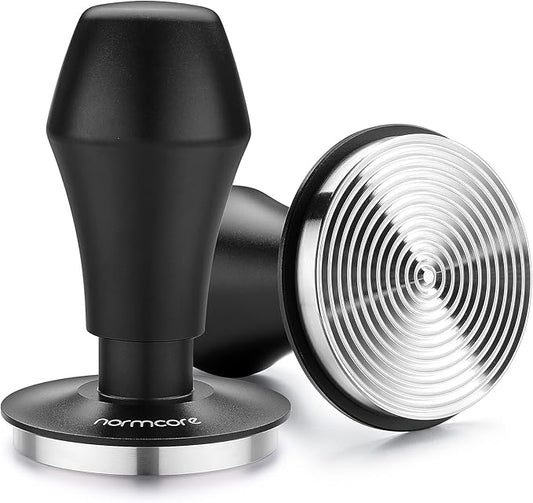 Normcore 58.5mm Espresso Coffee Tamper V4 - Spring Loaded Tamper With Stainless Steel Ripple Base - 15lb / 25lb / 30lbs Replacement Springs - Anodized Aluminum Handle and Stand