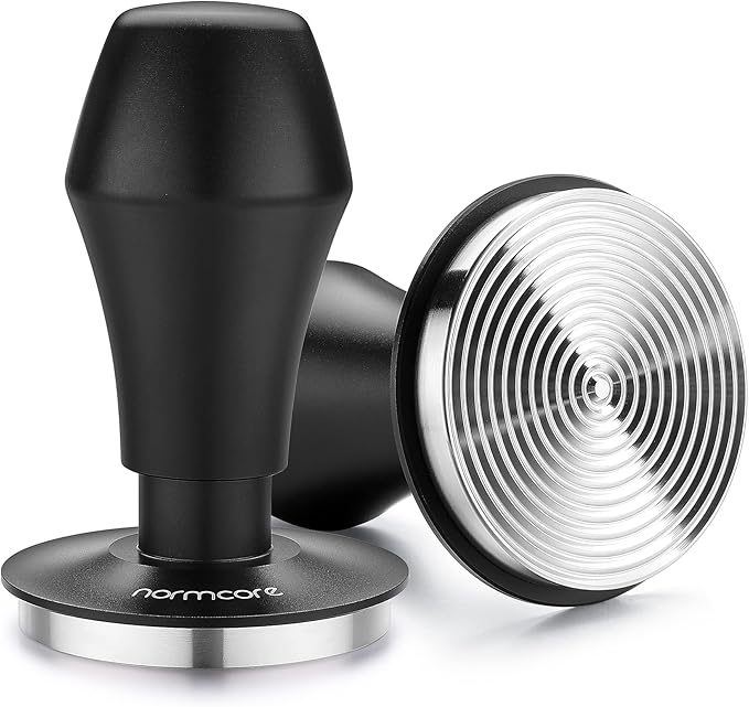 Normcore 58.5mm Espresso Coffee Tamper V4 - Spring Loaded Tamper With Stainless Steel Ripple Base - 15lb / 25lb / 30lbs Replacement Springs - Anodized Aluminum Handle and Stand