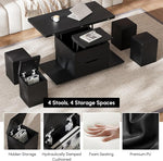 Load image into Gallery viewer, homary Black Lift-Top Coffee Table with Hidden Storage, 3-in-1 Modern Folding Center Table with 4 Stools, Casters, and Lockable Wheels – Convertible Dining &amp; Office Table for Living Room