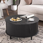Load image into Gallery viewer, Round Coffee Table with Storage, Mid Century Modern Center Table with Sliding Cabinet Door, Fluted Dining Table for Living Room, Home Small Space, 31.5", Black