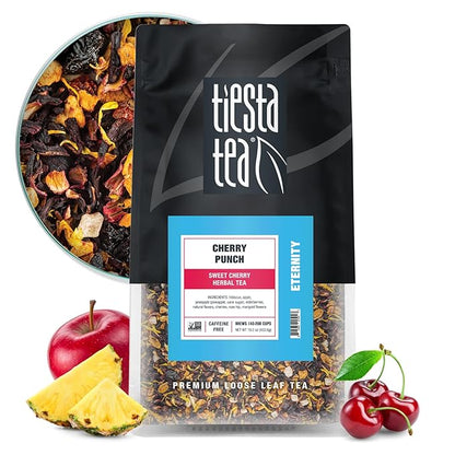 Tiesta Tea - Cherry Punch, Loose Leaf, Sweet Cherry Herbal Tea, Premium Blend, Non-Caffeinated Fruit Blend, Hot or Iced Up to 200 Cups, 16oz Resealable Pouch