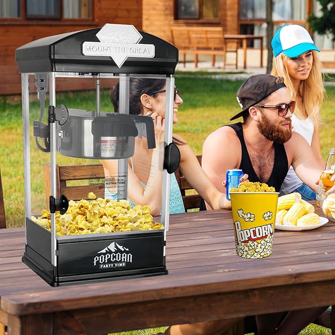 Popcorn Machine with Cart, Wheels & 10 Oz Kettle Popcorn Maker, Movie Theater Popcorn Maker Machine, Home Theater Popcorn Popper Measuring 3 Plastic Spoons
