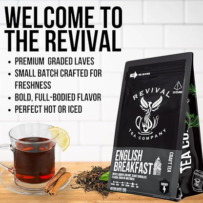 Revival Tea Company English Breakfast Tea - Traditional Black Tea Blend made of Assam, Ceylon, Kenyan, and Keemun - Loose Leaf 6 Ounces