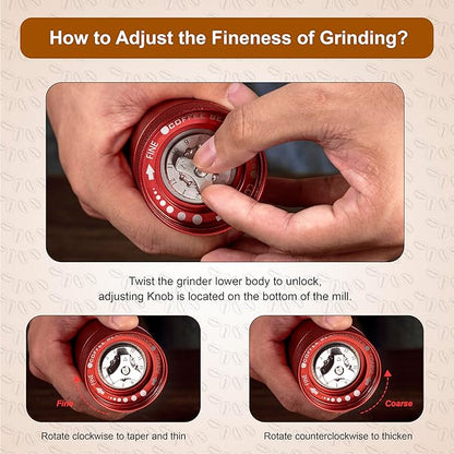 M6 Manual Coffee Grinder,Beautiful Design for Women,Smooth Grinding & Labor Saving,Portable Mini Hand Coffee Grinder for Espresso Pour Over French Press at Home or Camping Travling,Red