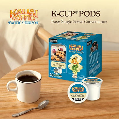 Kauai Coffee K-Cup Pods for Keurig Brewers – Arabica Coffee, 10% Hawaiian – Medium Roast, Vanilla Beans with Toasted Macabamia Nuts – Vanilla Macadamia Nut, 1 Pack of 48 Single Serve K-Cups