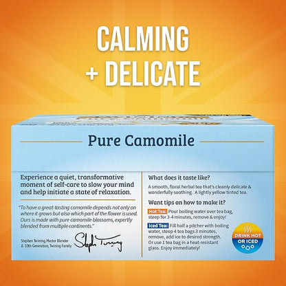 Twinings Pure Camomile Herbal Tea individually Wrapped Bags, 50 Count (Pack of 6), Naturally Caffeine-Free, Enjoy Hot or Iced, 300 Teabags