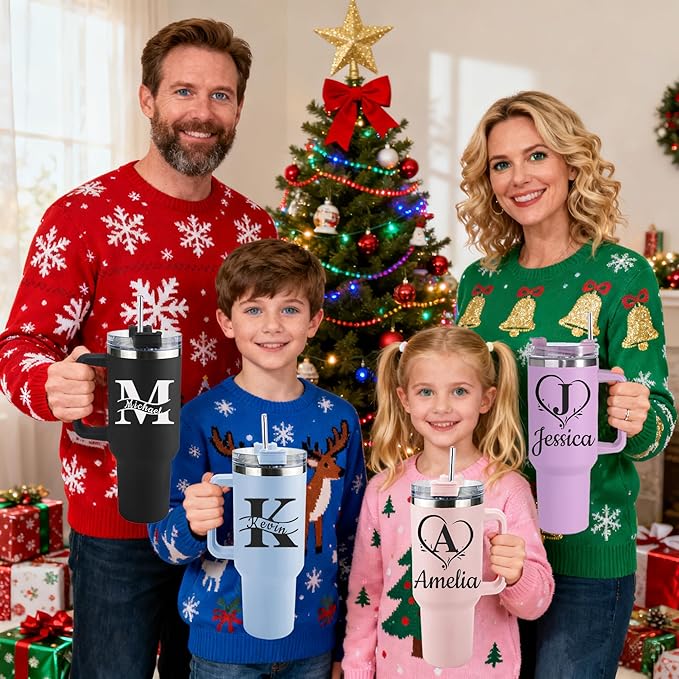 Ships Next Day,Birth Flower 40 Oz Tumbler with Handle and Straw, Personalized Tumbler with Name Insulated Cup Reusable Stainless Steel Water Bottle Travel Mug Christmas Birthday Gifts for Women