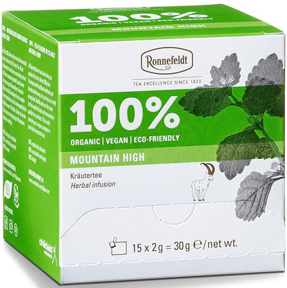 Ronnefeldt 100% Mountain High – German Herbal Tea with Lemon Balm, Peppermint, Sage & Thyme – Loose Leaf in 15 Individually Wrapped Bags – Naturally Caffeine-Free & Vegan-Friendly