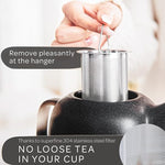 Load image into Gallery viewer, Steinzeit Design Tea Pot (44 oz) - Premium Ceramic Teapot with Infuser for Loose Tea - Black Teapot Ceramic with Removable Strainer