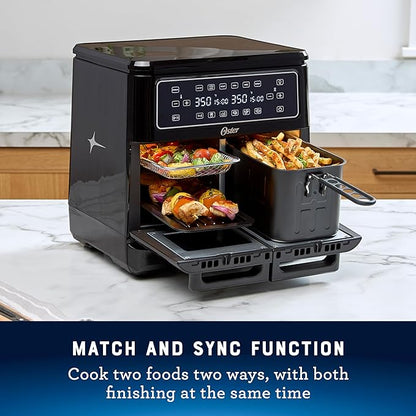 Oster 11-Quart Dual Air Fryer Oven with 2 Cooking Zones, Large Capacity Air Fryer with 6 Cooking Functions & 2 Baskets
