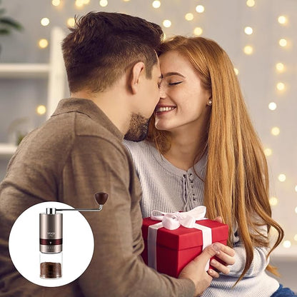 VEVOK CHEF Gold Manual Coffee Grinder Stainless Steel Burr Coffee Grinder with Portable Bag External Adjustable Setting Small Hand Coffee Grinder Ultra Fine for Espresso at Home Morning Coffee