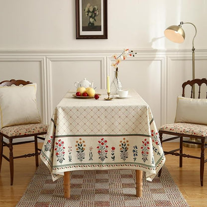 Designer Vintage Linen Floral Extra Long Rectangle Tablecloth,Fall Colorful Modern Table Cloth,Anti-Wrinkle Decor Tablecloths for Dining Thanksgiving Kitchen Christmas,63"*110"-Bertina E