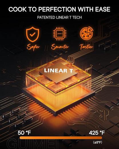 Nuwave Brio 15.5Qt Air Fryer Rotisserie Oven, X-Large Family Size, Powerful 1800W, 4 Rack Positions, 50°-425°F Temp Controls, 100 Presets & 50 Memory, Integrated Smart Thermometer, Linear T Technology