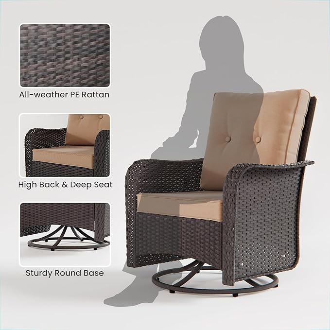 10 Pieces Outdoor Patio Furniture Set Outdoor Furniture Patio Sectional Sofa Conversation Sets w/ETL Approved 45" Gas Outdoor Fire Table & Coffee Table, Swivel Rocking Chair (Brown)