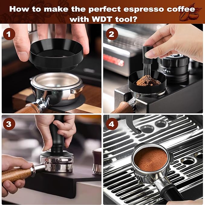 Espresso Accessories Kit 58mm, Coffee Tamper with Spring Loaded Calibration, 316 Stainless WDT Tool with Magnetic Stand and Dosing Funnel Set Fits Espresso Machine Press and 58mm Portafilters