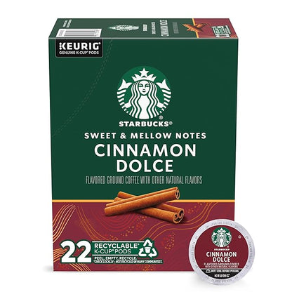 Starbucks K-Cup Cinnamon Dolce Naturally Flavored Coffee Pods for Keurig Makers, 100% Arabica, 1 Box (22 Pods)