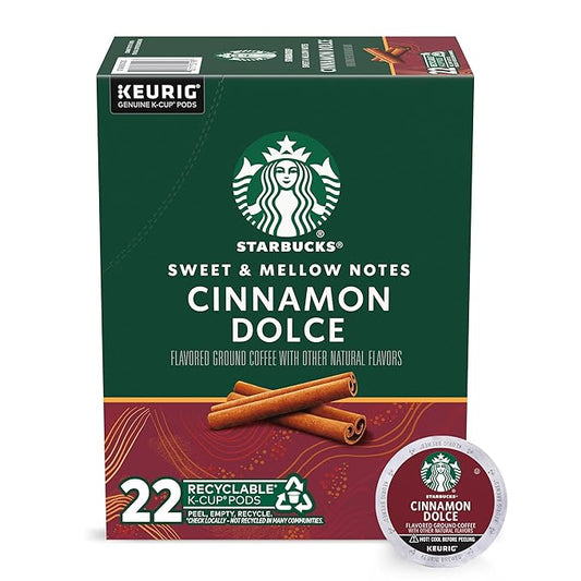 Starbucks K-Cup Cinnamon Dolce Naturally Flavored Coffee Pods for Keurig Makers, 100% Arabica, 1 Box (22 Pods)