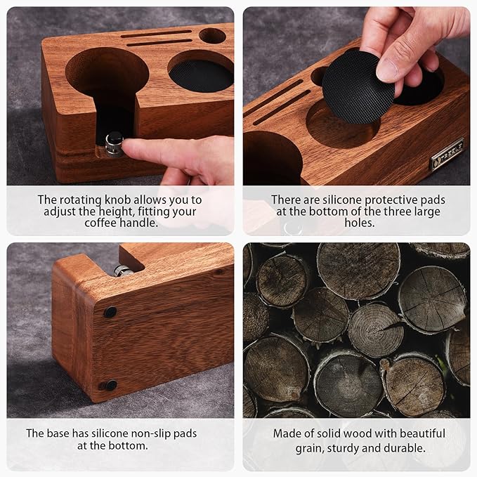 Espresso Tamping Station(58MM) Walnut wood,Espresso Coffee Anti-pressure Pad Stand, Espresso Station,Coffee Tamper Station Organizer for Countertop