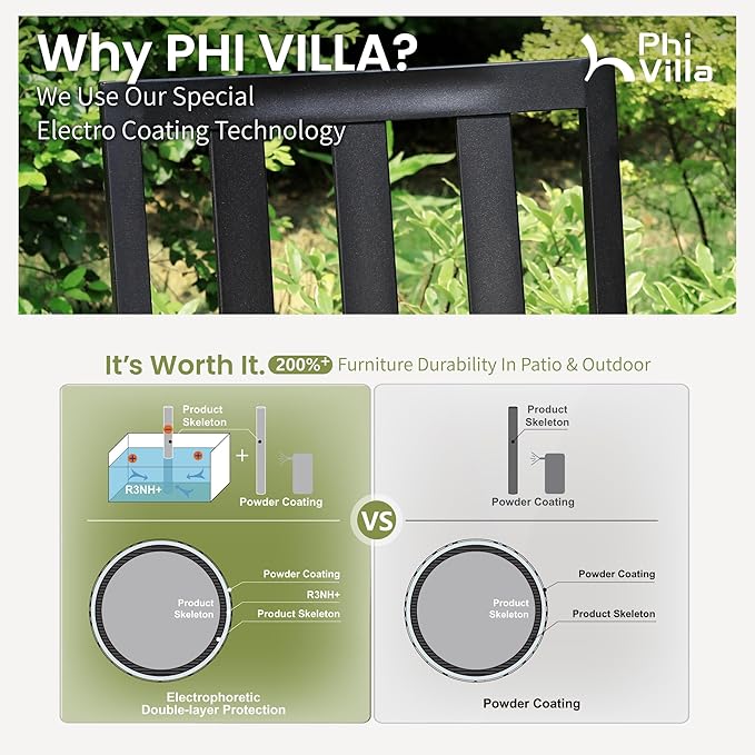 PHI VILLA 2 Pcs Patio Metal Dining Chairs, Outdoor Wroght Iron Seating Dining Chairs, Stackable Bistro Chair for Garden, Backyard, Lawn, Supports 300 lbs