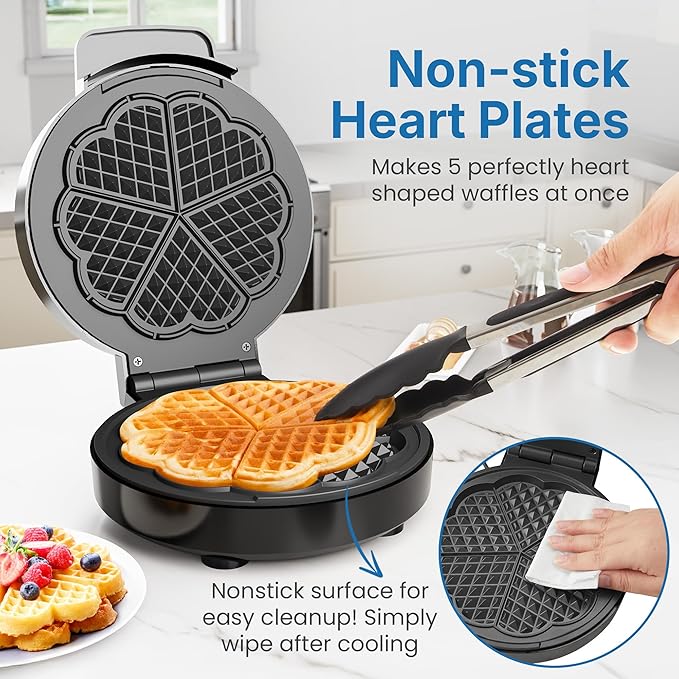 Heart Belgian Waffle Maker: Electric Waffle Machine with Adjustable Browning Control, Waffle Iron with Nonstick Plates Easy Cleanup, Breakfast Maker for Kids and Families, Stainless Steel