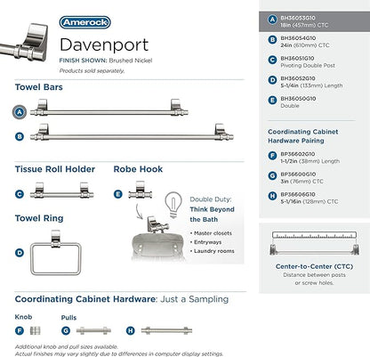 Amerock | Brushed Nickel | Davenport |Towel Bar | 18 inch (457 mm) | 3 Piece | Bathroom Accessories Set