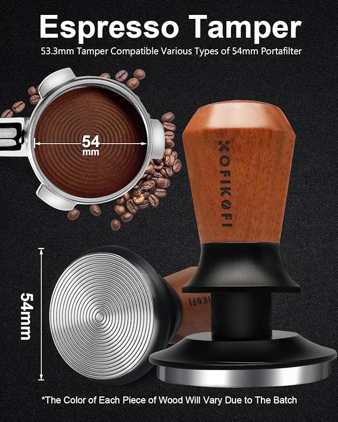 53.3mm Espresso Tamper, Coffee Tamper with Stainless Steel Ripple Base, Barista Espresso Coffee Tamper with 30lbs Spring Loaded and Rosewood Handle Fits for Breville Series 54mm Portafilter