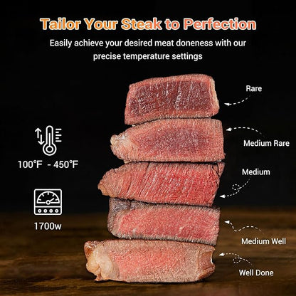 Tastee Ceramic Air Fryer, 8-in-1 Compact 5.5QT AirFryers, 450°F Digital Airfryer Dehydrator with Smart Probe, 24 Presets One-touch Cooking, In-app Recipes with Window, Dishwasher-safe & Non-stick