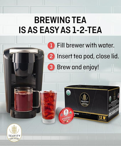 Organic Raspberry Apple Black Tea Pods for Keurig - Naturally Caffeinated Fruit Tea by Teavity (12 Tea Pods)