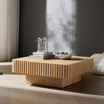 Load image into Gallery viewer, KEVINSPACE Square Wood Coffee Table, Fluted CoffeeTable Handcraft Drum TeaTable CenterTable for Living Room, Modern Wooden CocktailTable for Small Space, Easy Assembly 35.43" 15.75" H ASH