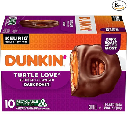 Dunkin' Turtle Love Flavored Coffee, 10 Count (Pack of 6) Keurig K-Cup Pods