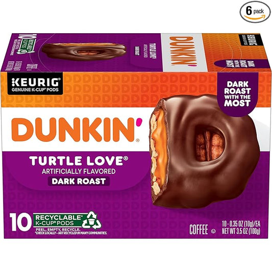 Dunkin' Turtle Love Flavored Coffee, 10 Count (Pack of 6) Keurig K-Cup Pods