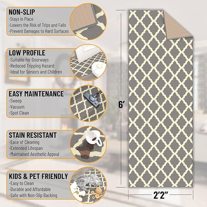 Ottomanson Hallway Runner Rug 2'2" x 6' Non Slip Trellis Area Rugs Easy to Clean Laundry Rug Runner Durable & Pet Friendly Floor Carpet Runners for Hallways Entryway Living Room Kitchen, Gray