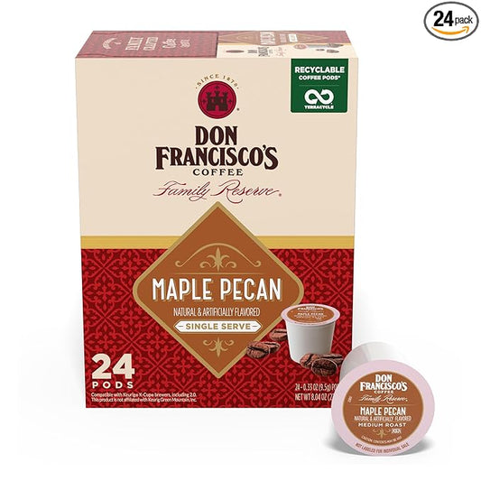 Don Francisco's Maple Pecan Flavored Coffee, 100% Arabica, 24 K-Cup Compatible Single-Serve Pods - 100% Arabica With Warmth of Maple and Toasted Pecans With Creamy Caramel Undertones