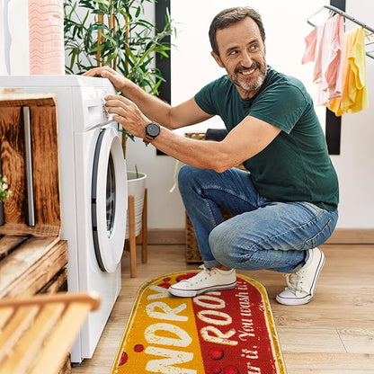 Ottomanson 20" x 59" Oval Laundry Room Rug - Non-Slip Mat for Laundry & Mudroom - Durable, Stain-Resistant, and Easy to Clean - Perfect for High-Traffic Areas - Runner Rug for Entryway, Yellow/Red