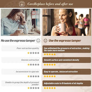 Newest 58mm Espresso Coffee Tamper Adjustable Height with Scale, 30lbs Springs Tamping Strength, Stainless Steel Flat Base, with Mat