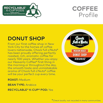 Chock Full o'Nuts Donut Shop Coffee, Compatible with K-Cup Pods, 12 CT (Pack of 6)