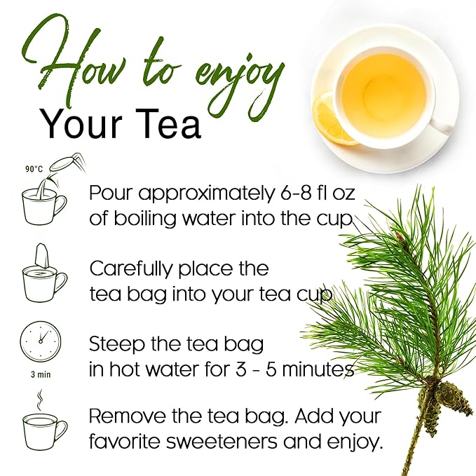 FreshDrinkUS, Pine Needle Tea Bags – 40 Tea Bags, Naturally Caffeine-Free, Refreshing Herbal Tea, Wild-Harvested Pine Leaves, Aromatic and Soothing – Non-GMO & Eco-Friendly Packaging