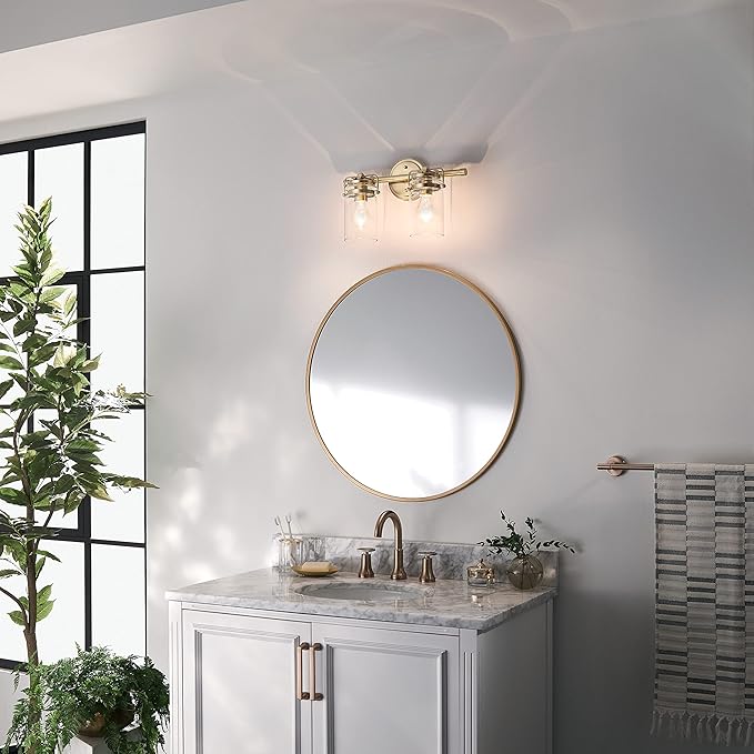 Kichler Brinley 2 Light Vanity Light in Champagne Bronze with Clear Glass for Bathroom and Powder Room, (15.75" W x 10.25" H),45688CPZ