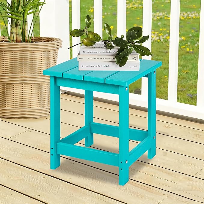 LZRS Adirondack Square Outdoor Side Table for Patio, Pool Composite Patio Table,HDPE End Tables for Backyard,Pool, Indoor Companion, Easy Maintenance & Weather Resistant(Turquoise)