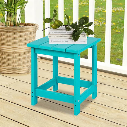 LZRS Adirondack Square Outdoor Side Table for Patio, Pool Composite Patio Table,HDPE End Tables for Backyard,Pool, Indoor Companion, Easy Maintenance & Weather Resistant(Turquoise)