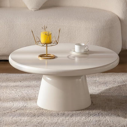 Chic Coffee Table with Smooth Fininsh & Stable Large Base, Minimalism Low Center Table for Farmhouse Living Room (J-Round)
