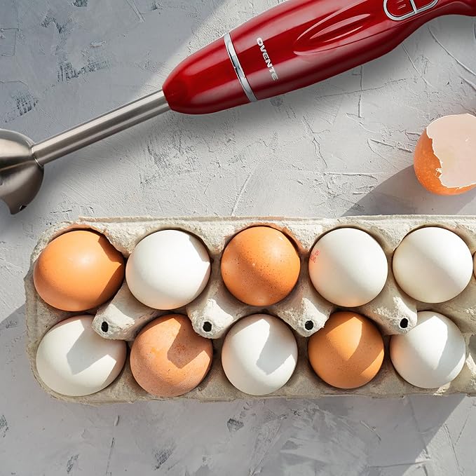 OVENTE Immersion Hand Blender, 300W Electric Handheld Portable Stick Mixer with 2 Mixing Speed and Stainless Steel Blades for Effortless Blending Smoothies, Shakes, Puree or Baby Food, Red HS560R