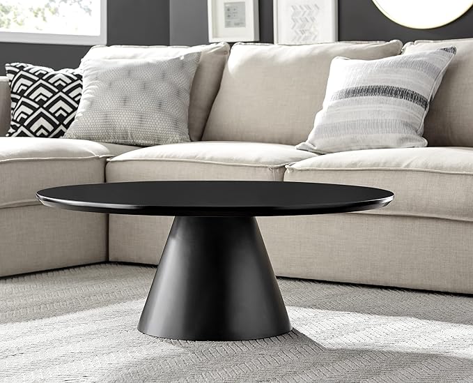 Coffee Table - Palma Round Coffee Table - Contemporary Minimalist Black Round Coffee Table with Tapered Central Pillar - Living Room Furniture