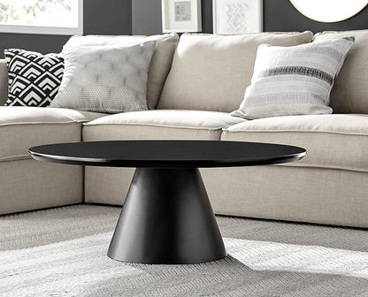 Coffee Table - Palma Round Coffee Table - Contemporary Minimalist Black Round Coffee Table with Tapered Central Pillar - Living Room Furniture
