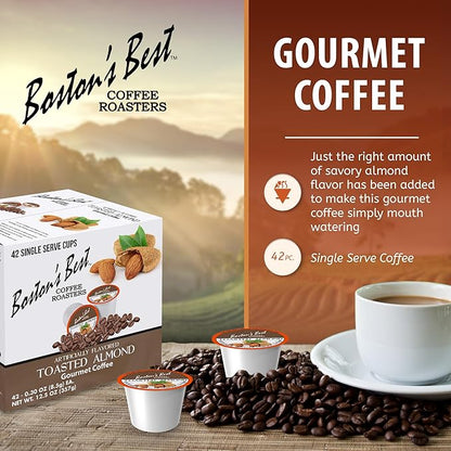 Boston’s Best - Toasted Almond Flavored Delicious Gourmet Coffee Compatible with Keurig Coffee Maker, 1 Count (42 Single Serve Medium Roast Cups)