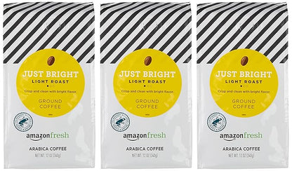 Amazon Fresh Just Bright Ground Coffee, Light Roast, 12 Ounce (Pack of 3)