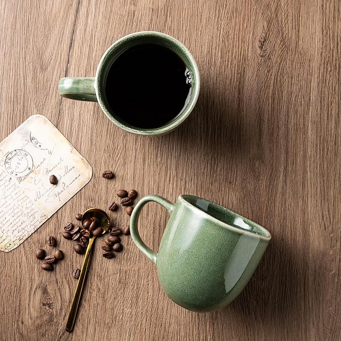 AmorArc 12oz Coffee Mugs, Ceramic Coffee Mugs set of 6 for Man, Woman, Dad, Mom, Modern Coffee Mugs with handle for Latte/Cappuccino/Milk/Cocoa. Dishwasher&Microwave Safe, Jade Green