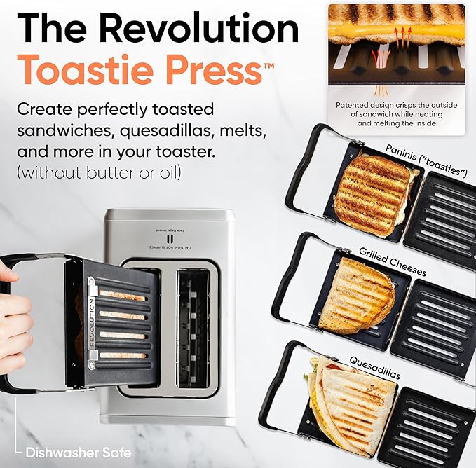 Revolution R180 Connect Smart Toaster Bundle with Toastie Press – Touchscreen, 2-Slice Wide Slot, InstaGLO Tech – Toast Bread, Bagels, Waffles, Muffins, Tortillas, Pastries – Black
