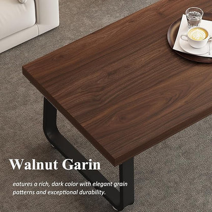 HSH Rustic Walnut Coffee Table, Modern Center Table, Rectangle Industrial Living Room Coffee Table, Simple Farmhouse Wood and Metal Tea Table for Home Bedroom Office, Walnut, 47 in